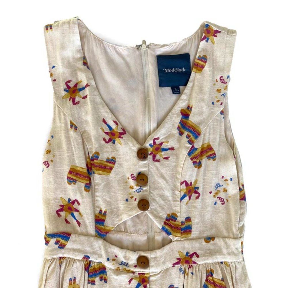 ModCloth Cream Midi Dress with Multicolor Pinata Print - Picture 4 of 10